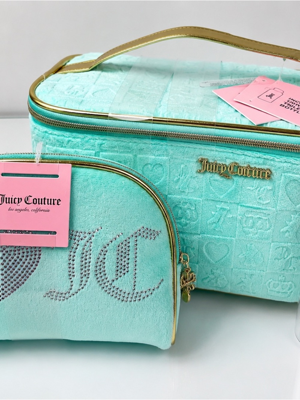 ☘️Juicy Couture Mint Velvet Train Case & Cosmetic Bag Travel Set